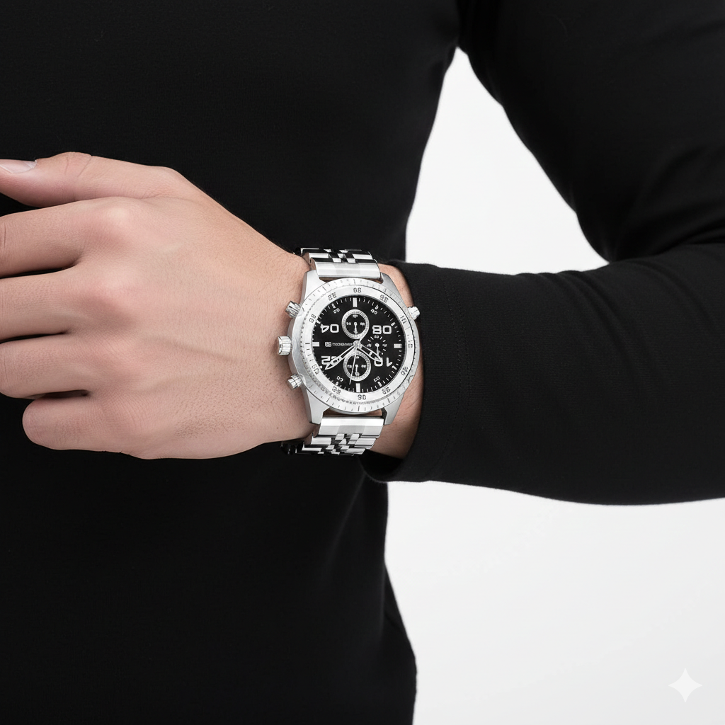 MINI FOCUS Men’s Aviator Chronograph Stainless Steel Watch ⌚️✈️🥈