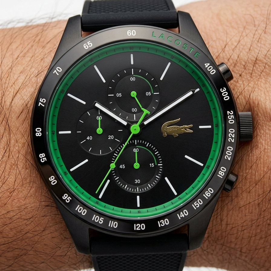 Lacoste Chronograph Sport Watch with Vibrant Green Accents ⌚️🐊✨
