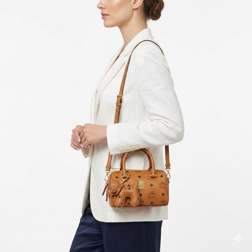 MCM Boston Monogram Mini Handbag with Dog Charm 👜🐕✨