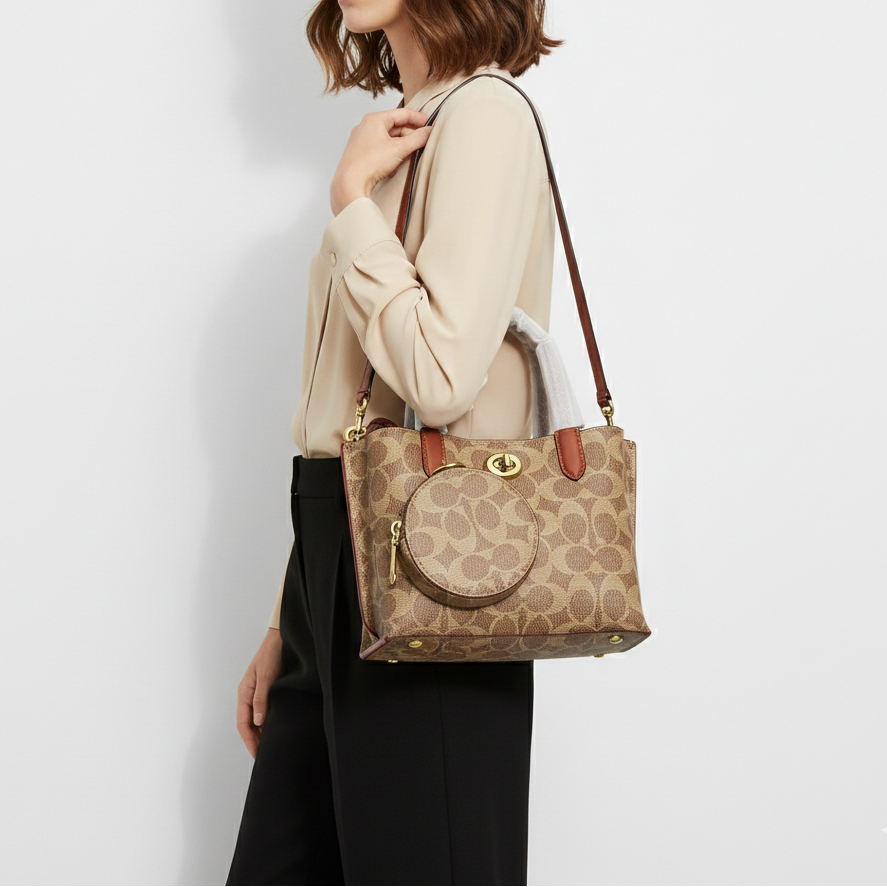 Coach Signature Canvas Tote with Detachable Circular Coin Purse 👜✨🤎