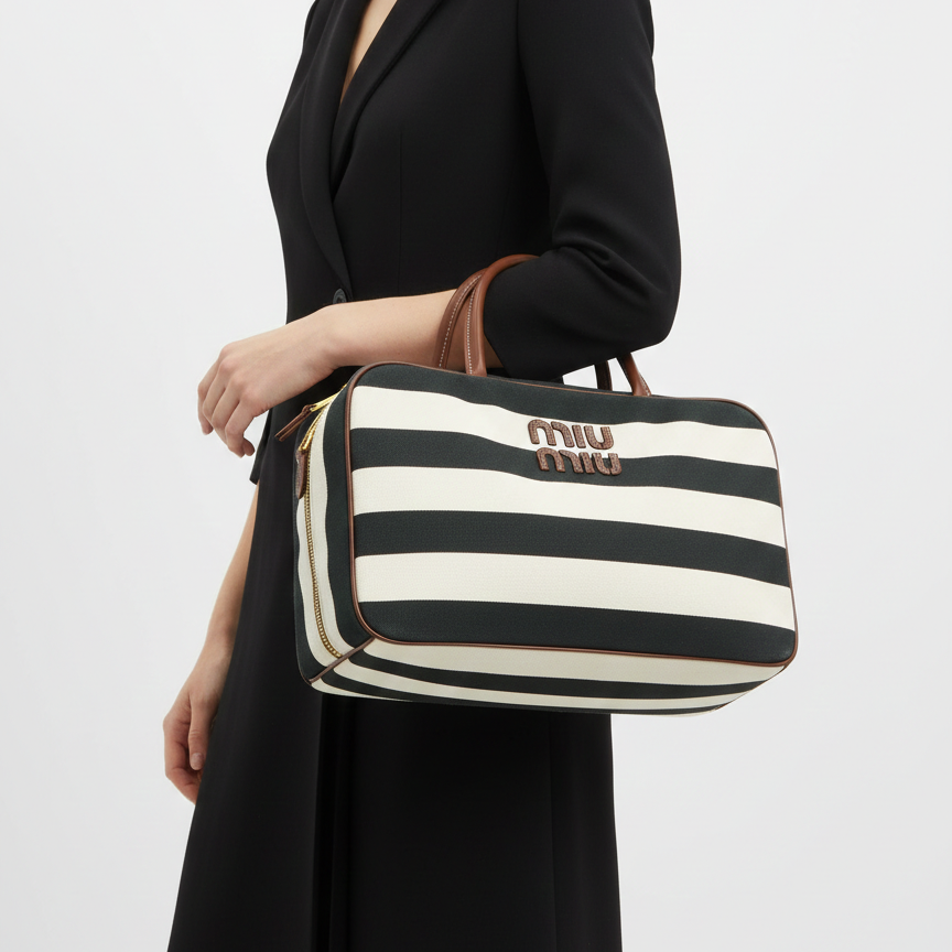 Miu Miu Striped Canvas Satchel Bag 🦓👜✨