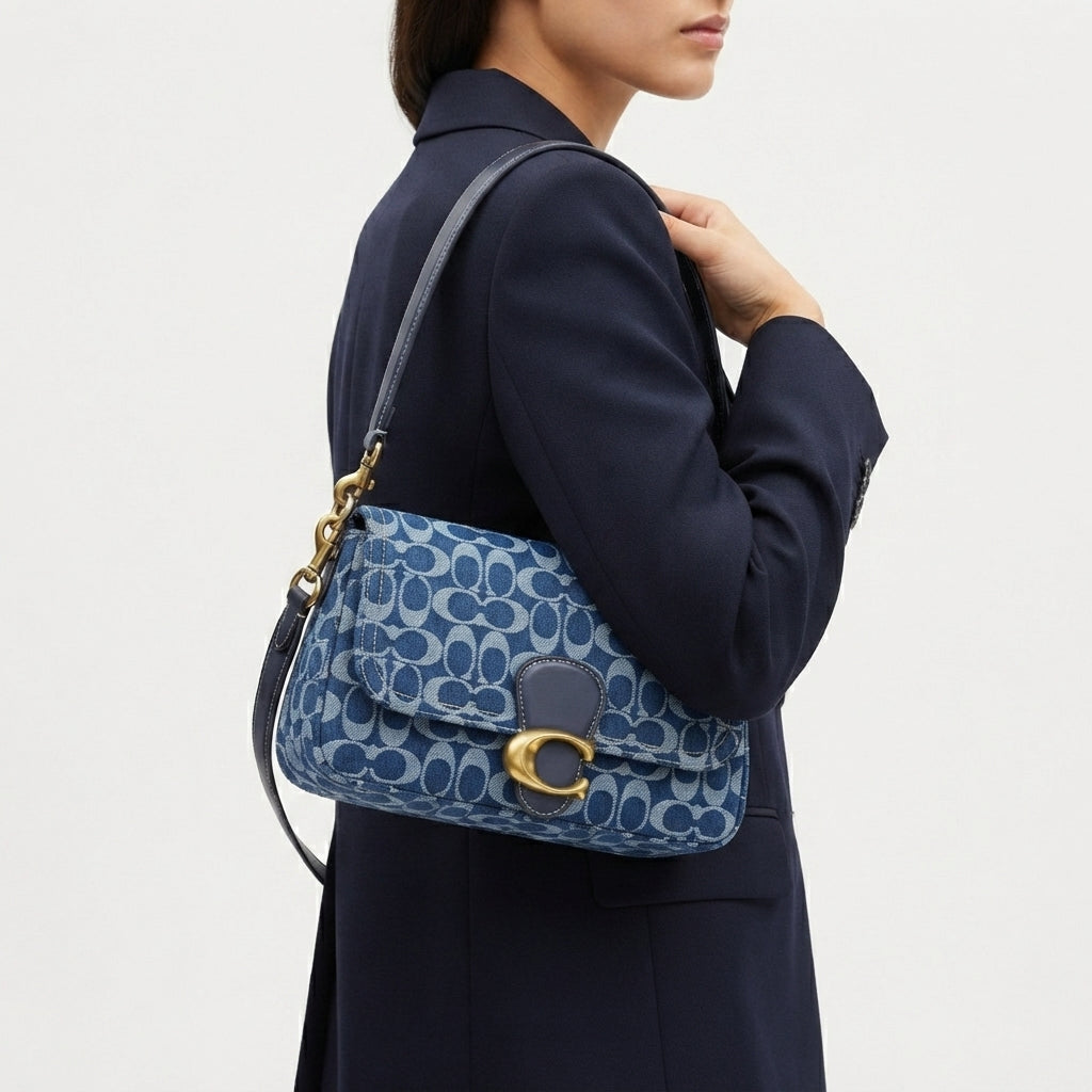 Coach Signature Monogram Tabby Shoulder Bag in Denim Blue