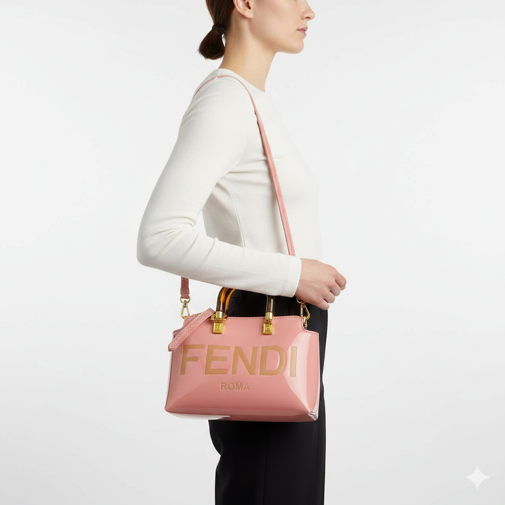 Fendi Roma Pink Patent Leather Bag with Tortoise Handles 👜✨💗