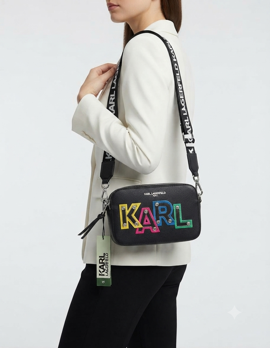 Karl Lagerfeld Embroidered Logo Camera Bag with Stud Details