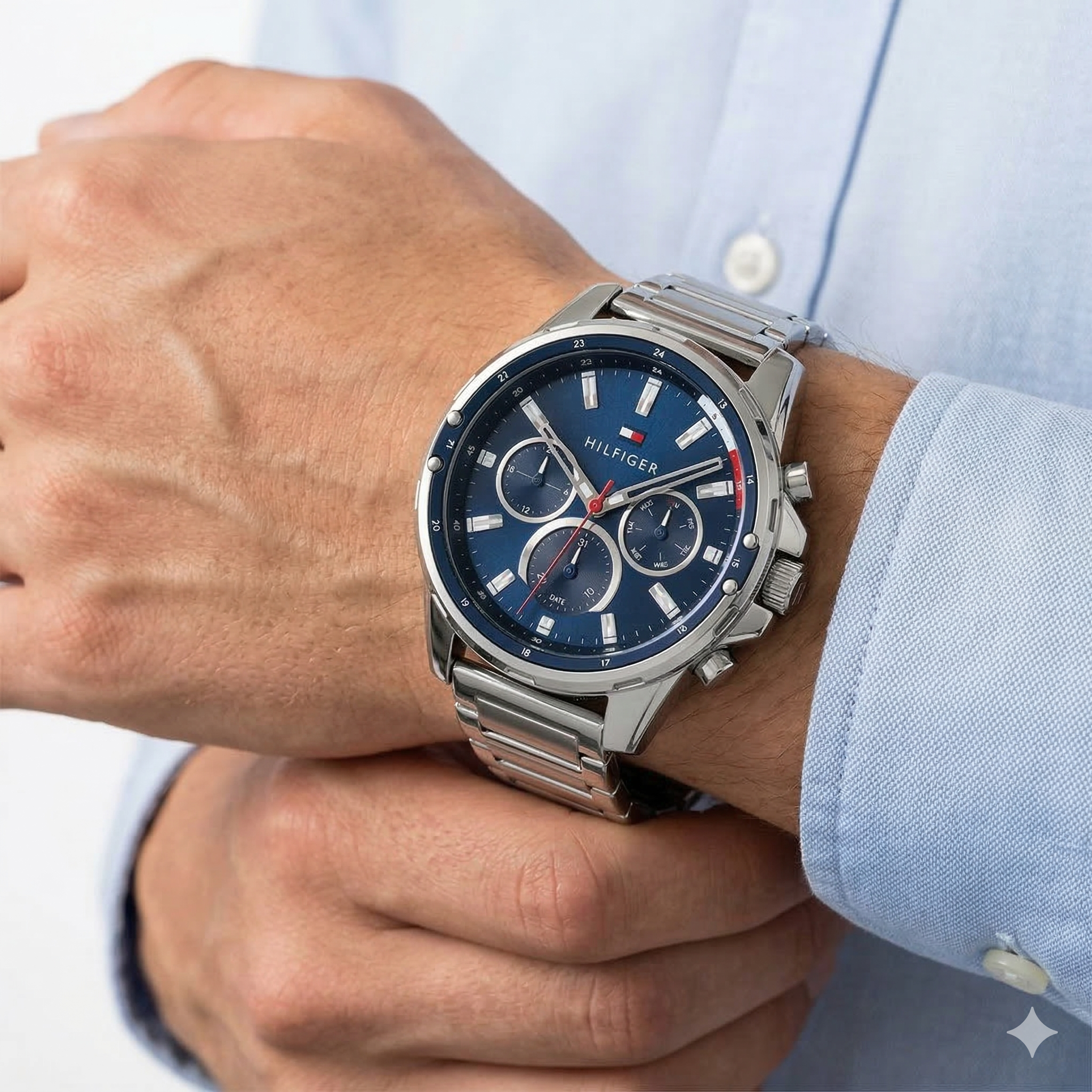 Tommy Hilfiger Silver & Blue Stainless Steel Watch ⌚💙