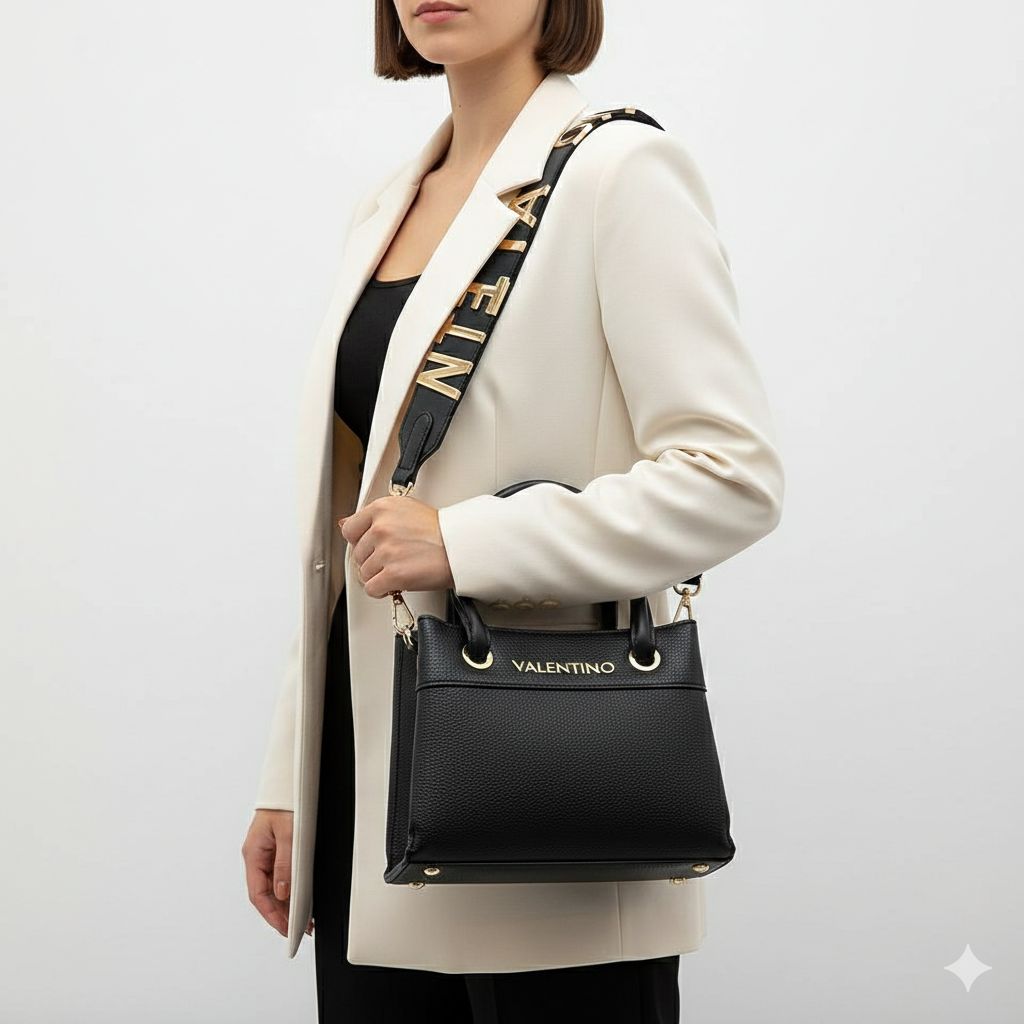 Valentino Garavani Pebbled Leather Handbag with Bold Logo Strap 👜✨🖤