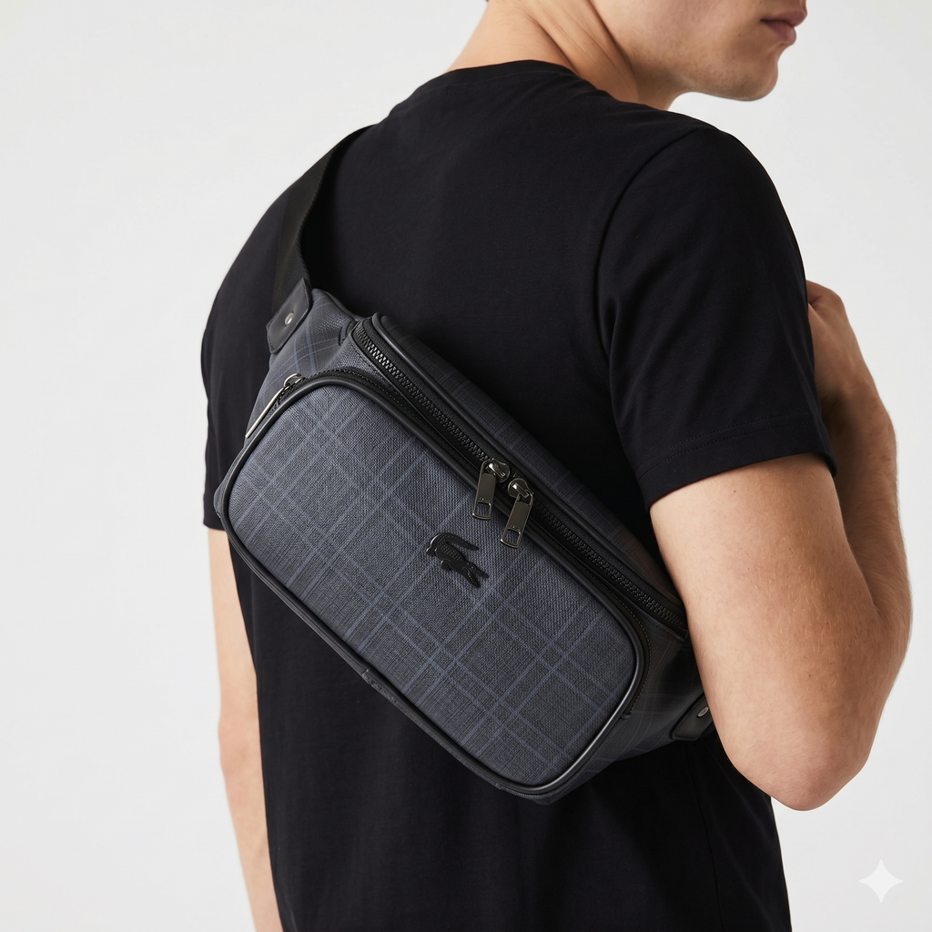 Lacoste Plaid Waist Bag in Sophisticated Blue and Black 🐊💼