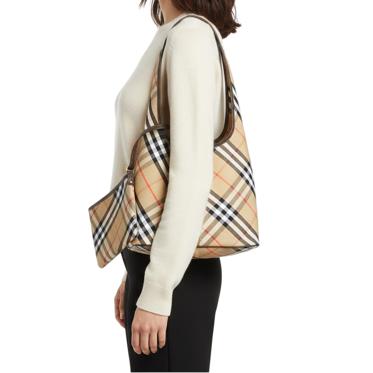 Burberry Haymarket Check Canvas Hobo Bag with Matching Pouch tartan 🐴✨🛍️