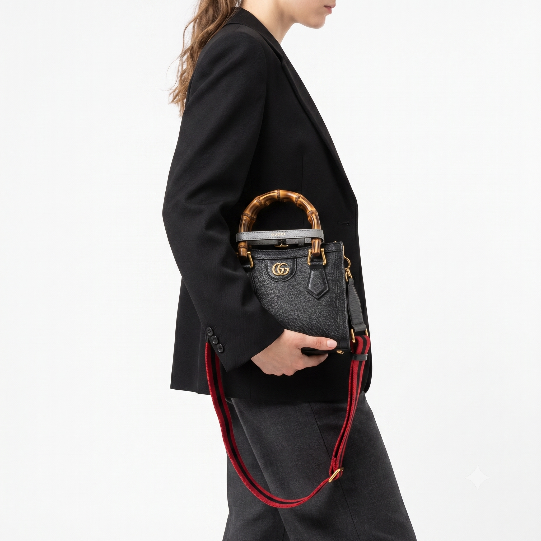 Gucci Bamboo Leather Top Handle Bag with Striped Strap 👜✨