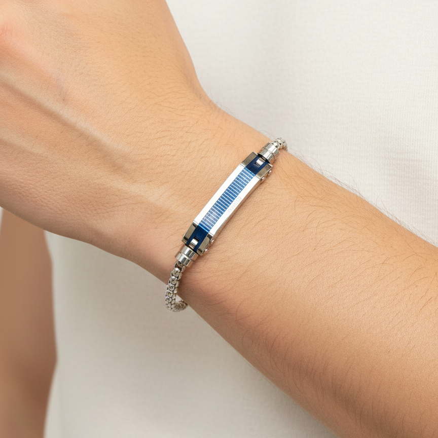 Versace Blue Ribbed ID Plate Chain Bracelet ⛓️💙✨