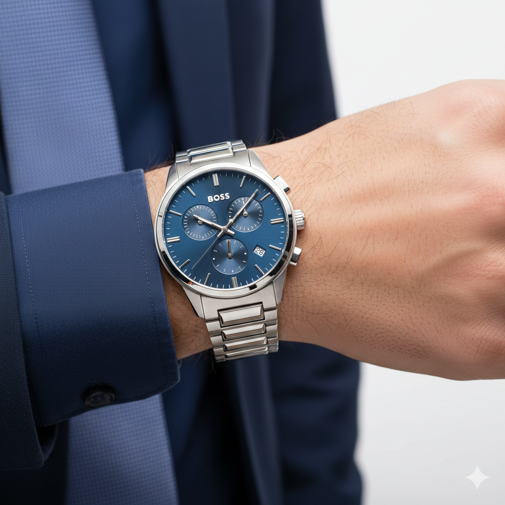 BOSS Men’s Chronograph Watch with Blue Sunray Dial ⌚️✨💙