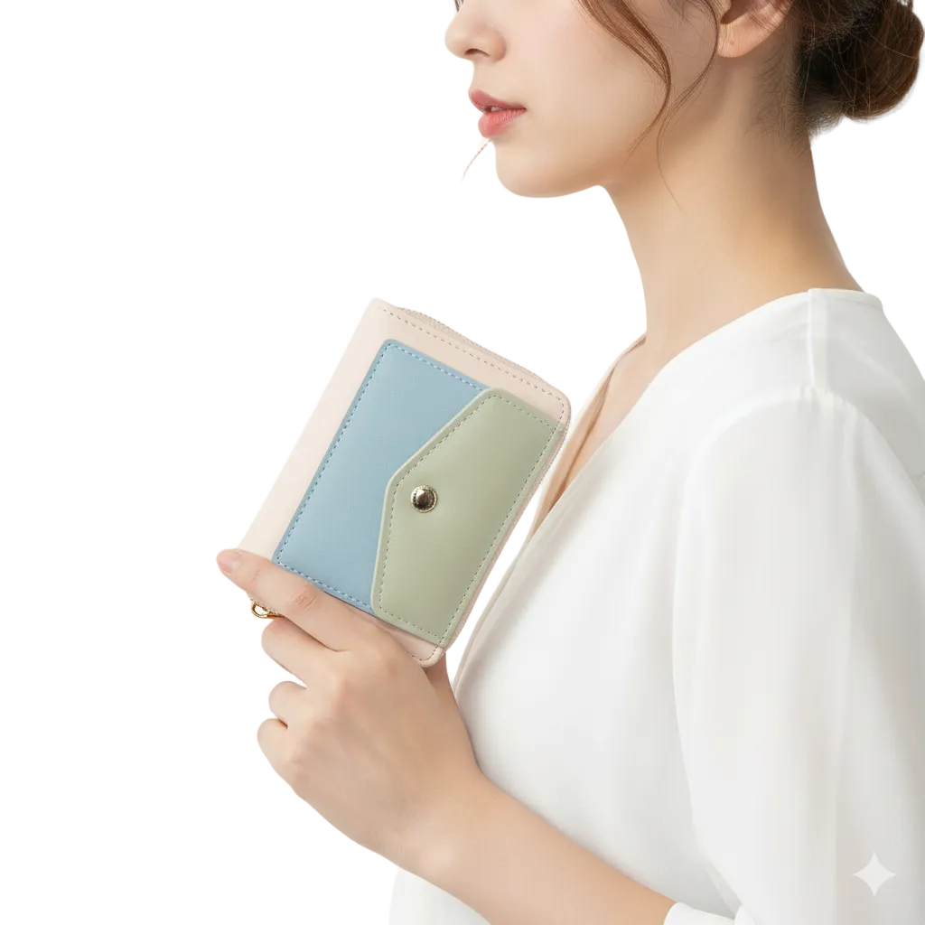 👛 Color-Block Compact Bifold Wallet | Pastel Mint & Blue