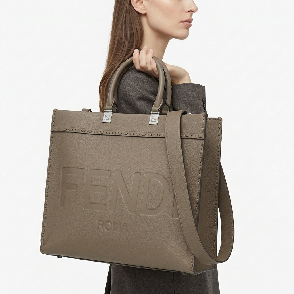 Fendi Roma Leather Tote Bag with Crossbody Strap