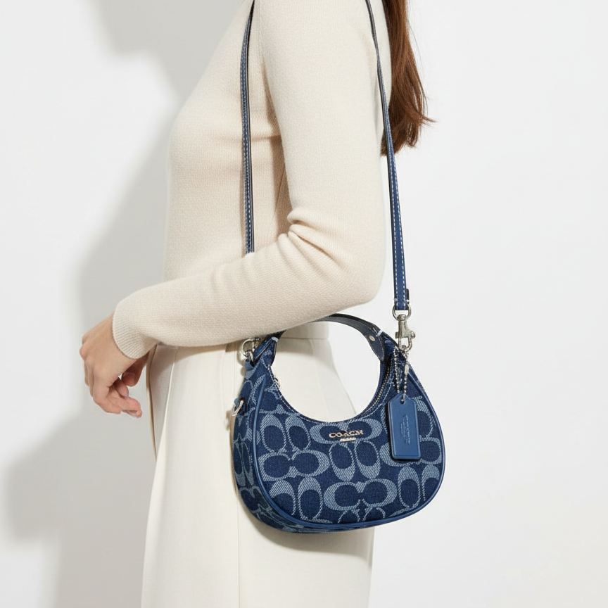 Coach Mini Penn Crescent Bag in Signature Denim Canvas 👜💙✨