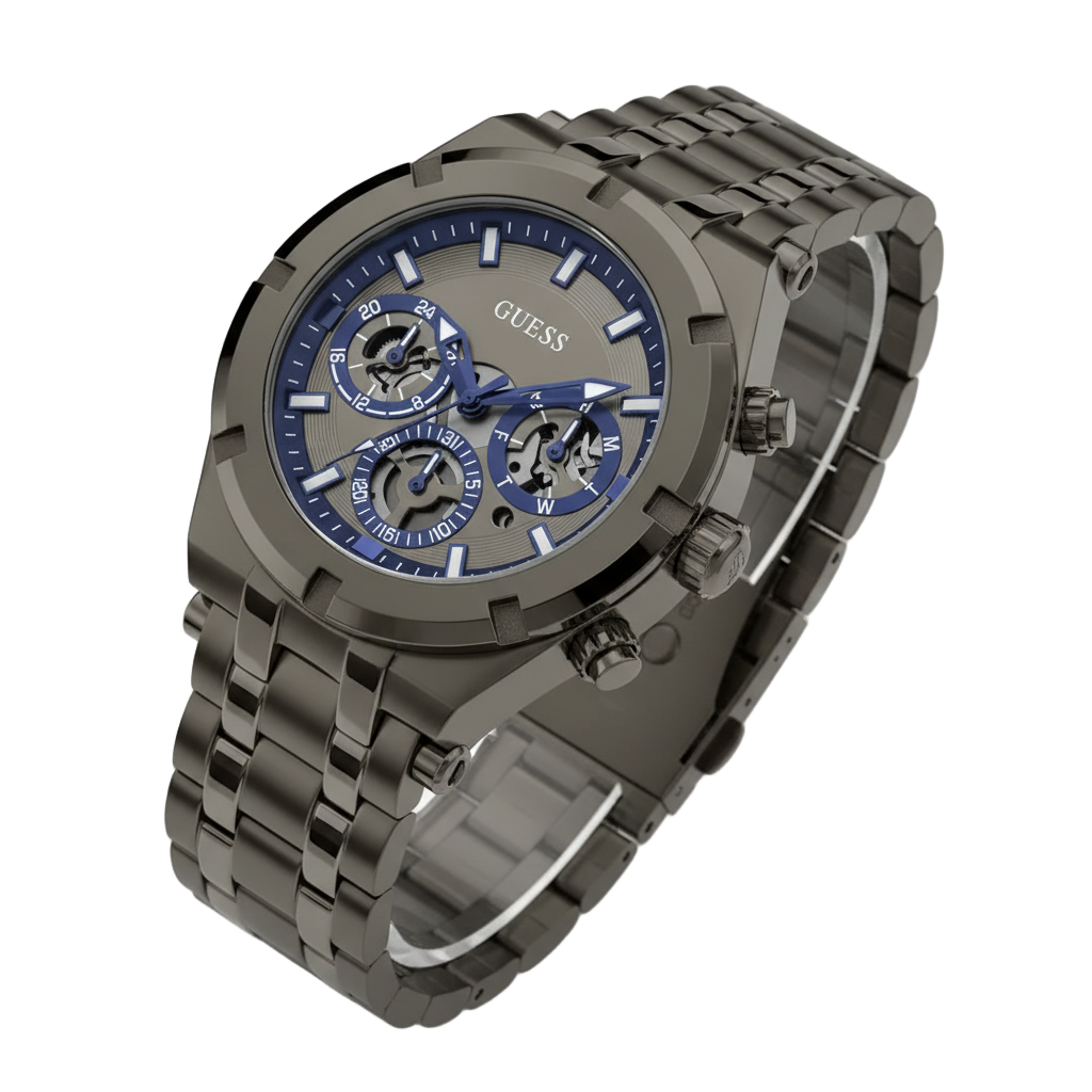 GUESS Men's Multi-Function Watch: Gunmetal Blue & Grey 🌑🔷⚙️