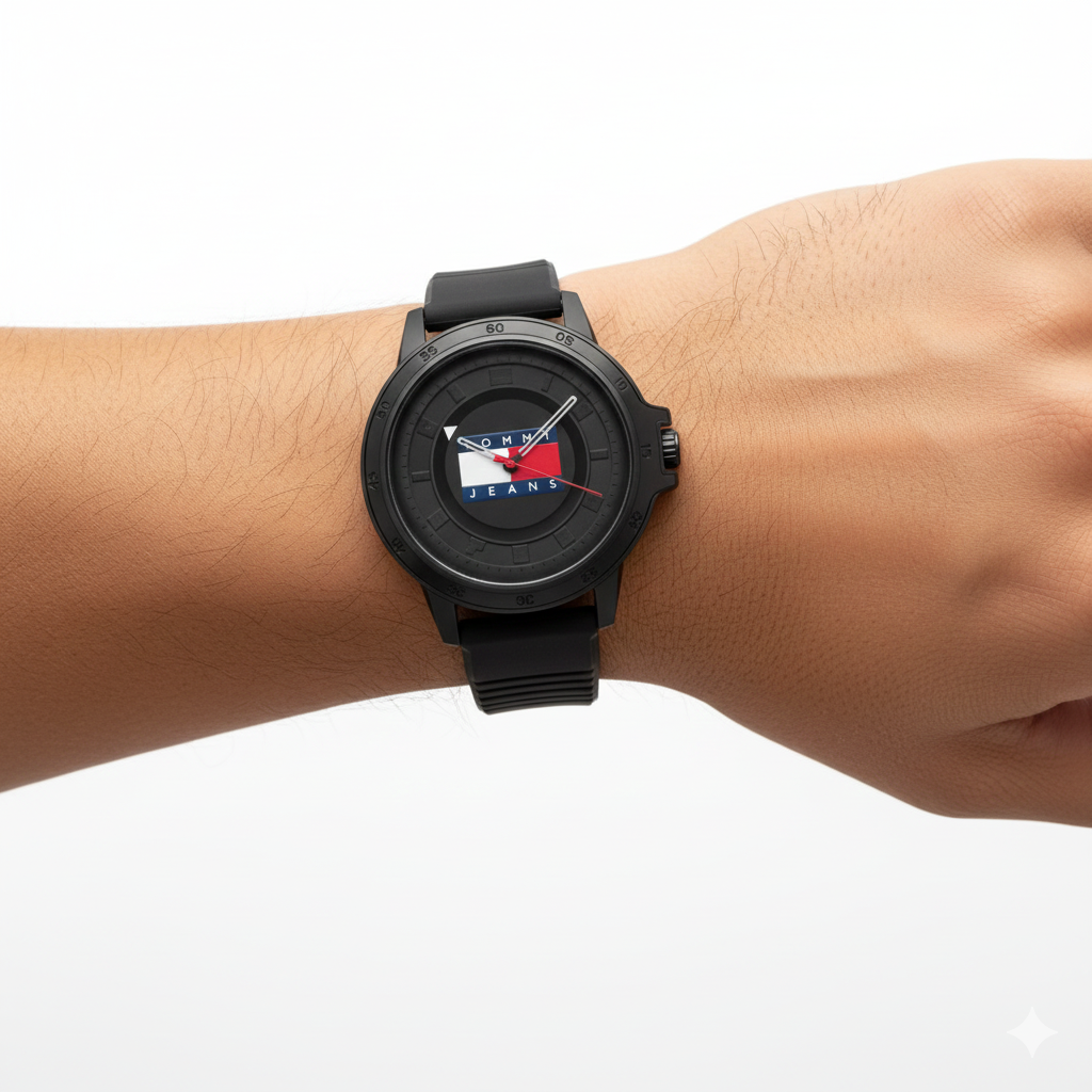 Tommy Jeans Silicone Strap Sport Watch ⌚⚫🚩