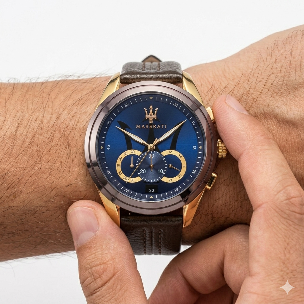 Maserati Traguardo: Blue Dial Brown Leather Watch ⌚🔵🟤