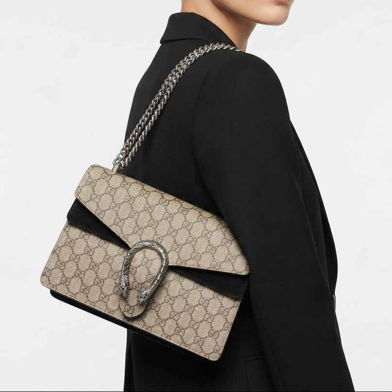 Gucci Dionysus GG Supreme Canvas Shoulder Bag with Tiger Closure