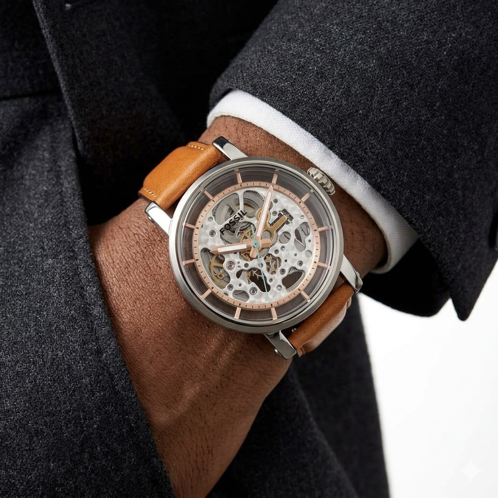 Fossil Automatic: Silver, Brown & Black Leather Watch ⌚🕰️⚙️