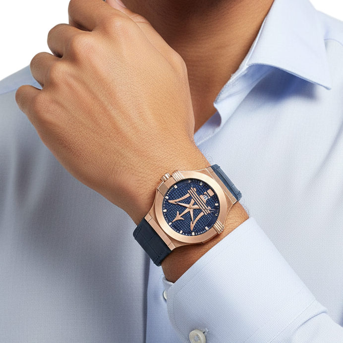 Maserati Rose Gold Men's Watch with Blue Leather Strap ⌚️🔱💙