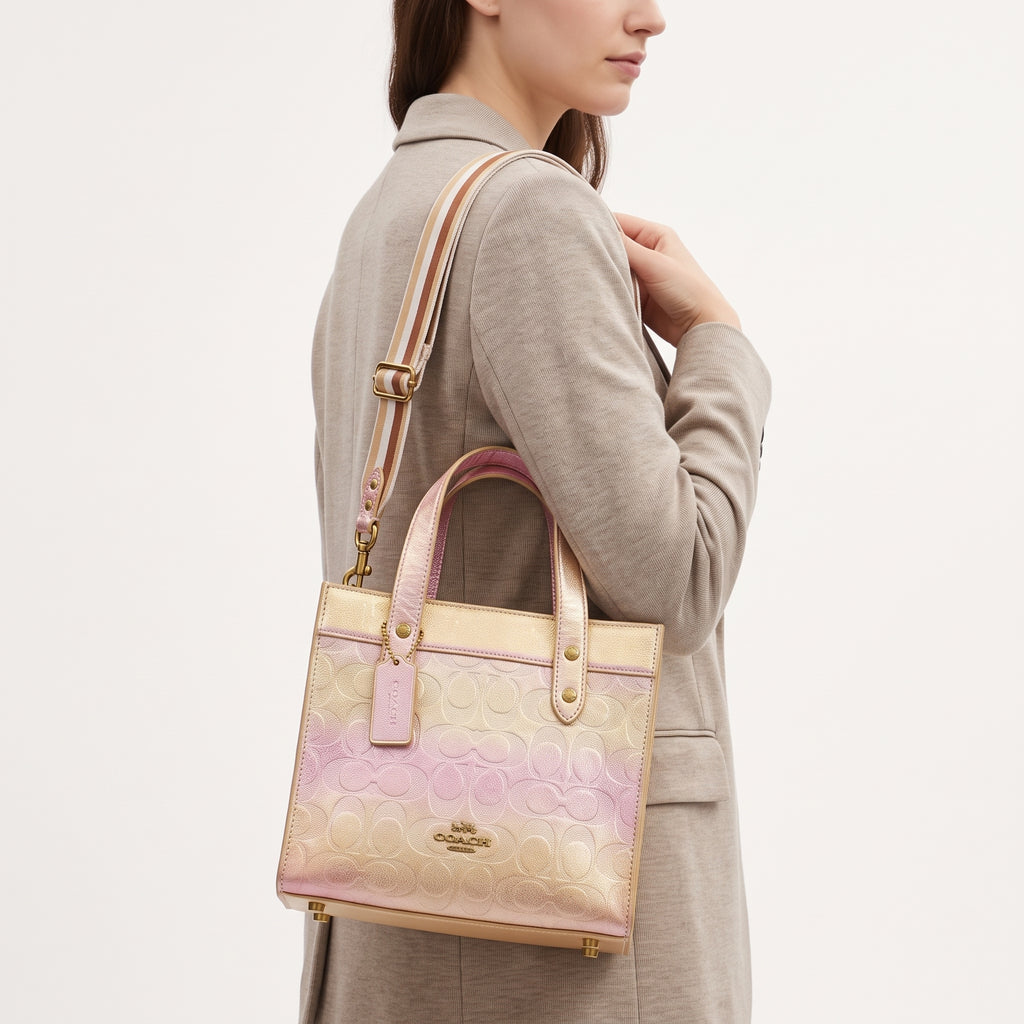 Coach Signature Gradient Glitter Satchel with Detachable Strap