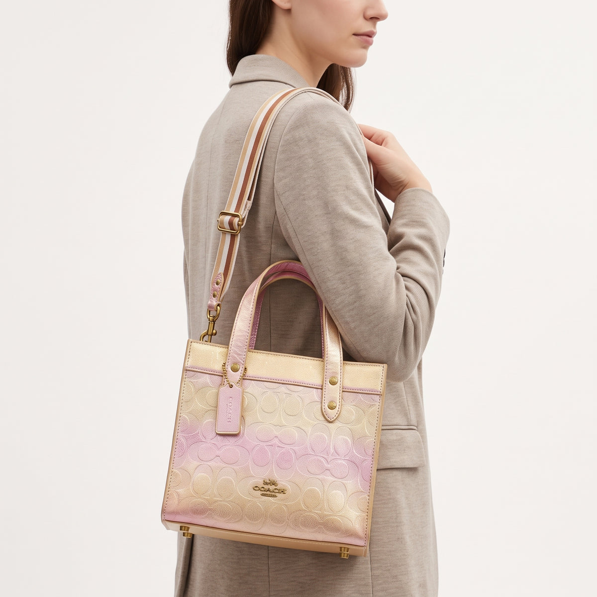 Coach Signature Gradient Glitter Satchel with Detachable Strap