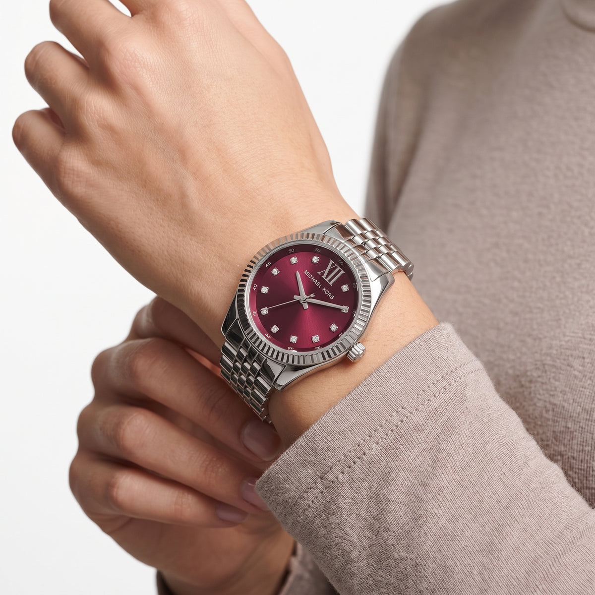 Michael Kors Silver Stainless Steel Watch with Radiant Red Dial