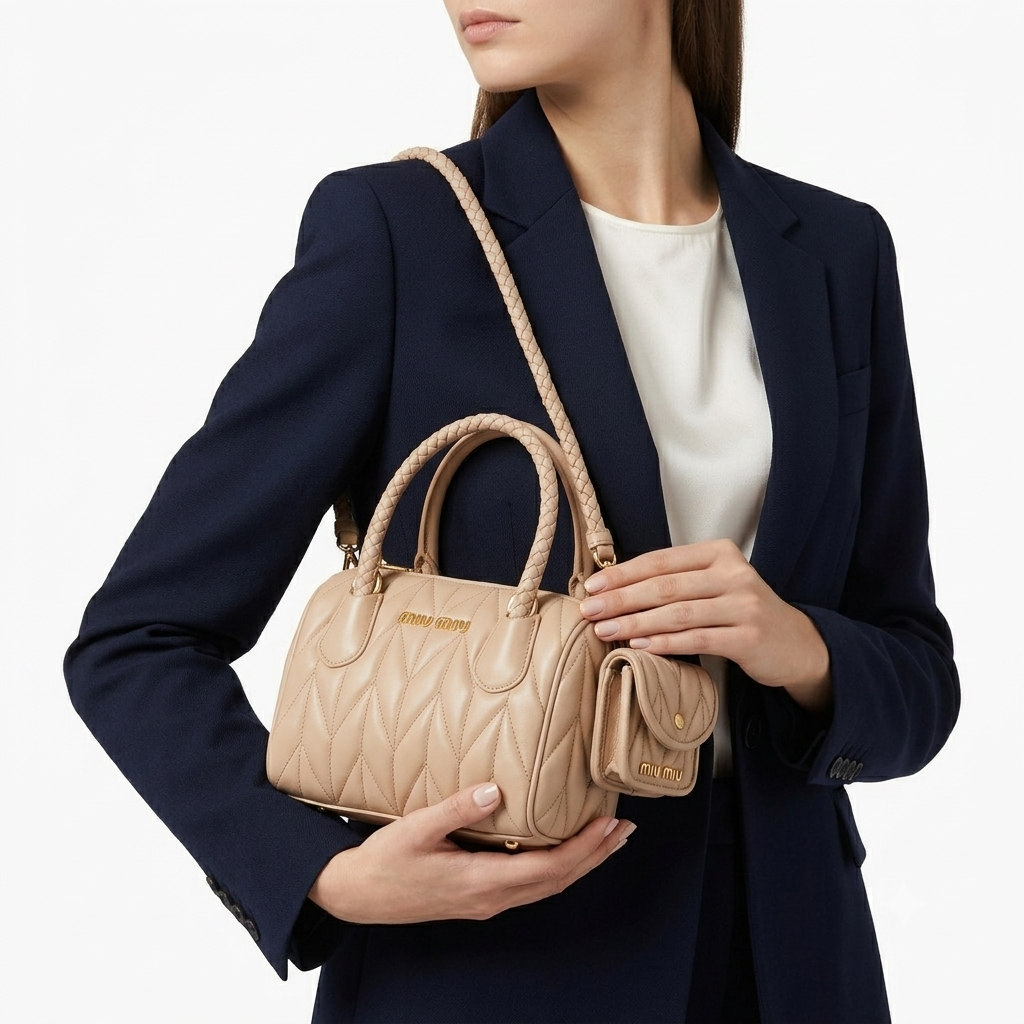 Miu Miu Quilted Handbag Set with Braided Handles & Pouch 👜✨