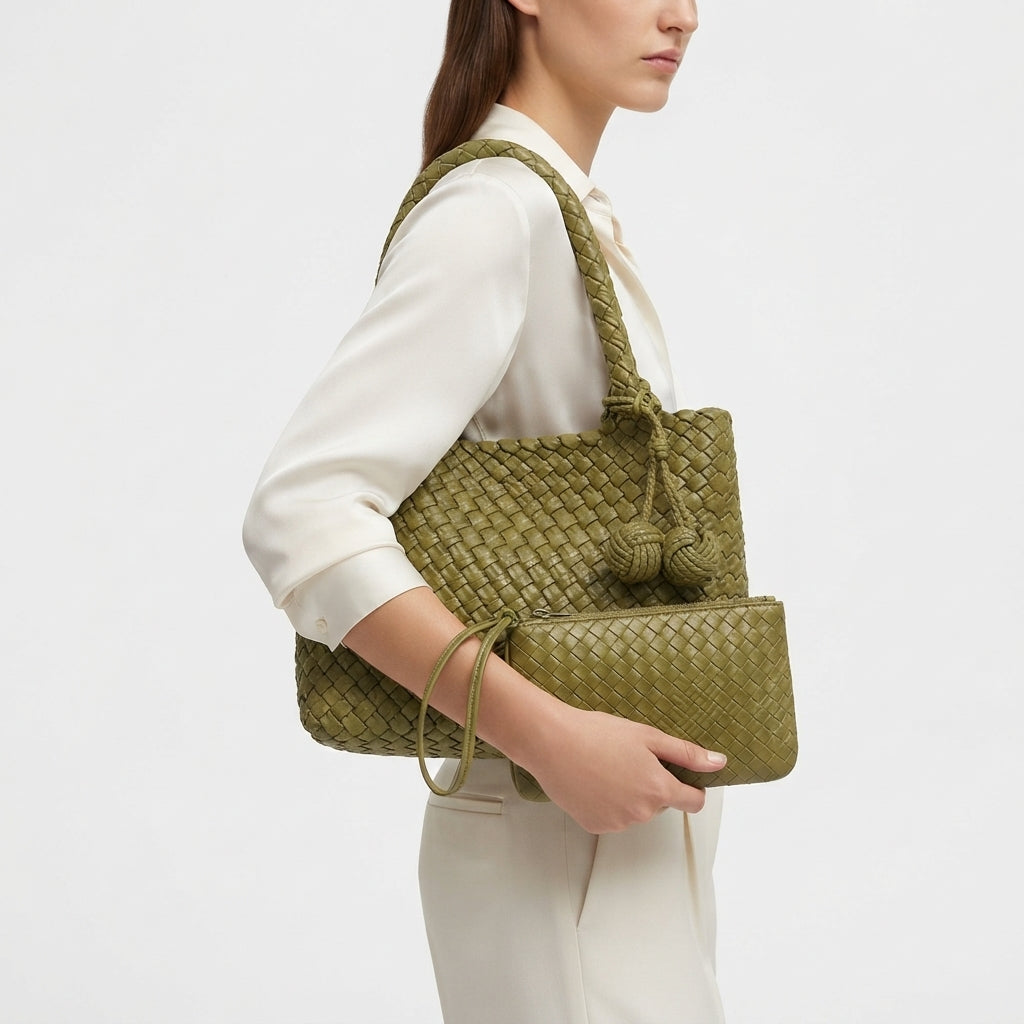 Artisan Woven Knot Detail Handbag with Pouch
