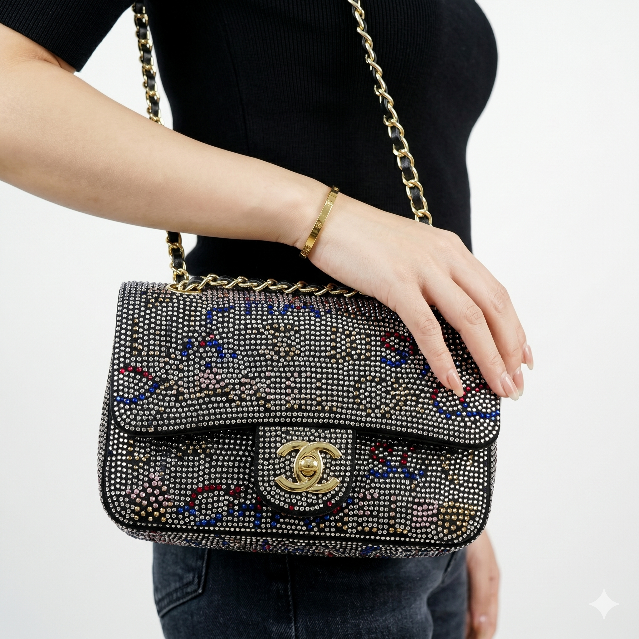 Chanel Rhinestone Flap Bag with Gold-Tone Hardware ✨💎