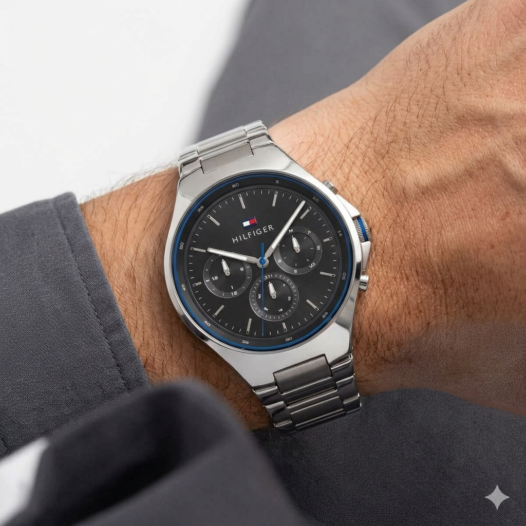 Men's Stainless Steel Watch: Silver, Black, Blue ⌚🖤💙