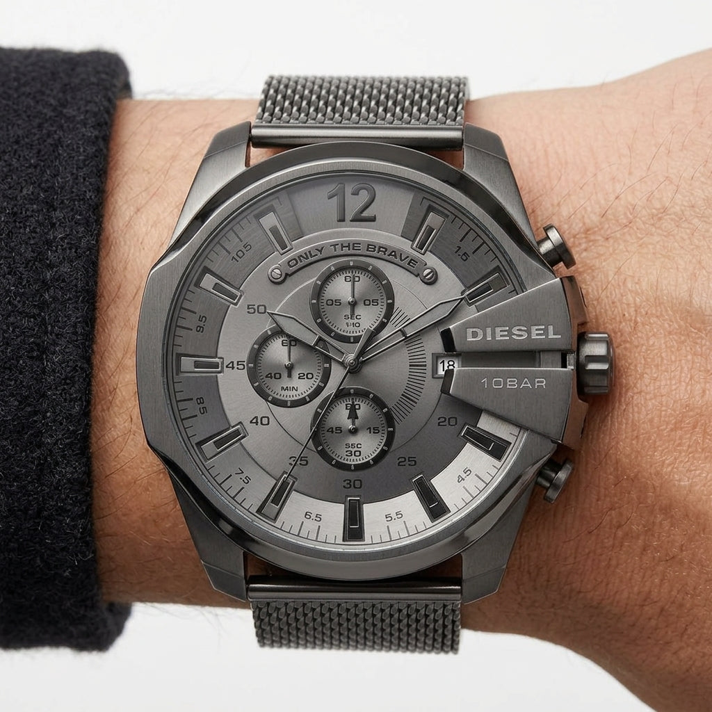 Diesel Only The Brave Grey Chronograph Mesh Watch