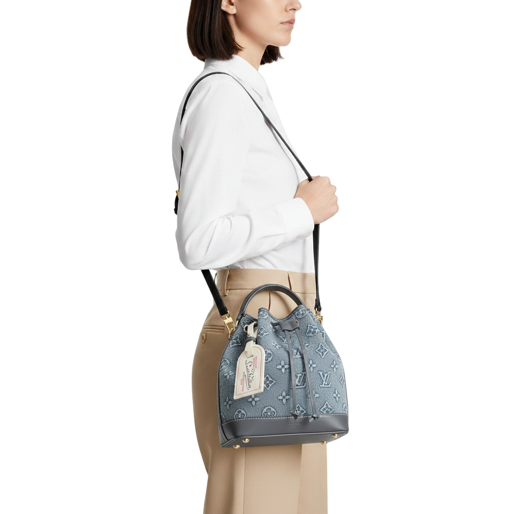 💙 Louis Vuitton Denim Monogram Bucket Bag with Web Strap ✨