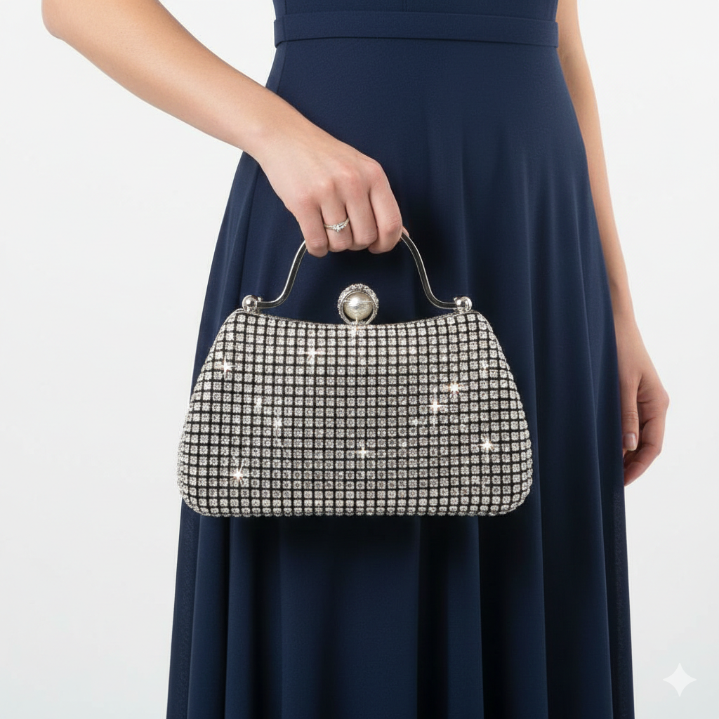 Crystal Embellished Evening Clutch with Pearl Clasp 💎✨👜