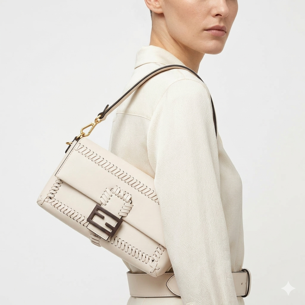 Fendi White Baguette 🤍 Chic Shoulder Bag