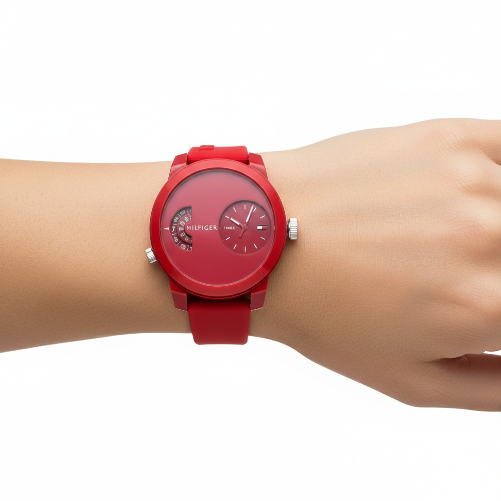 Tommy Hilfiger Men's Dual Time Red Silicone Sport Watch ⌚🔴🔥