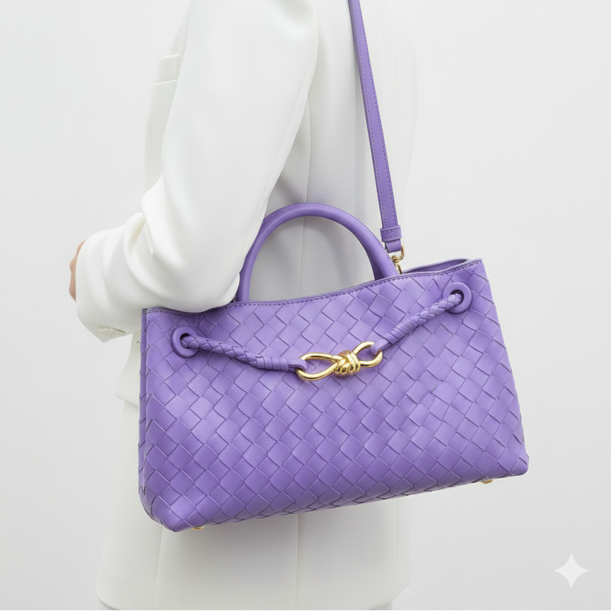 Bottega Veneta Style Intrecciato Weave Lavender Tote with Gold Knot Detail 💜👜✨