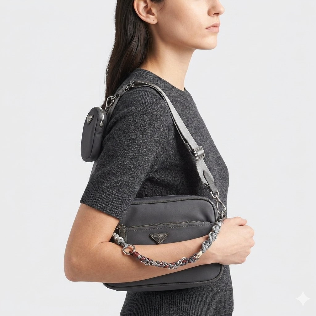 Prada Re-Nylon Crossbody Bag with Braided Chain 👜✨🖤
