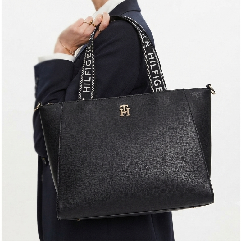 Tommy Hilfiger Black Tote Bag with Branded Logo Straps 👜✨
