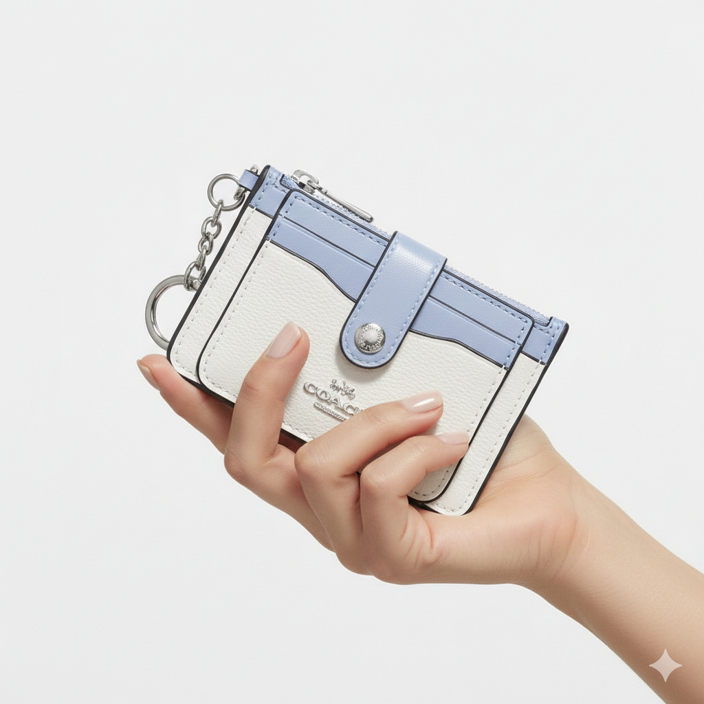 Coach Colorblock Leather Zip Card Case with Keychain 🦋🤍✨