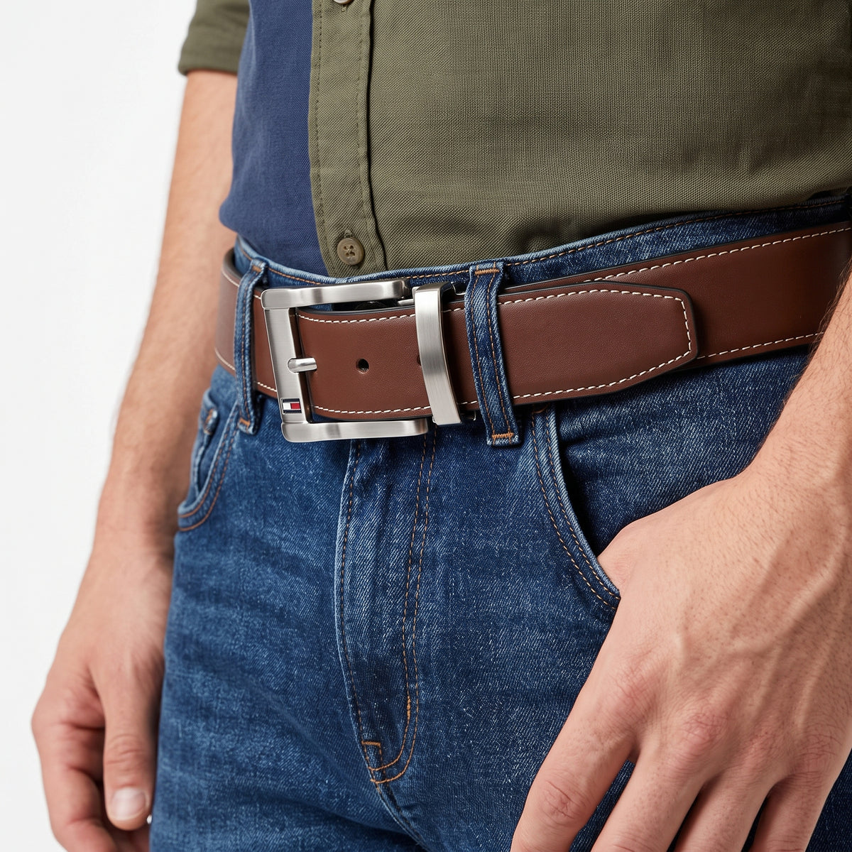 Tommy Hilfiger Reversible Leather Belt with Metallic Buckle