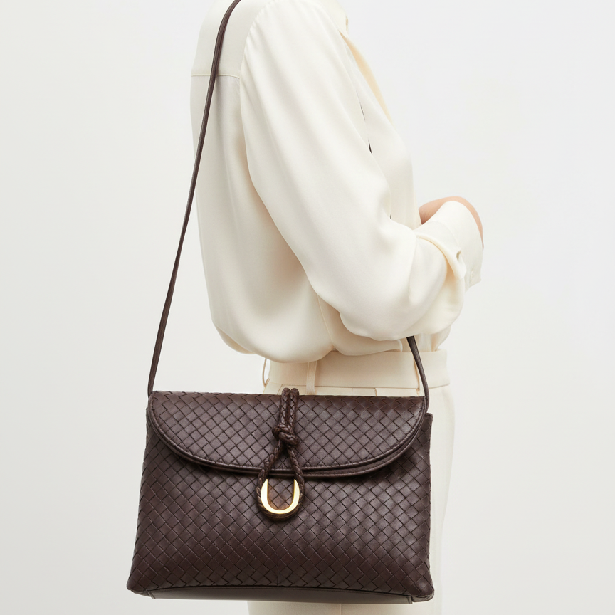 Bottega Veneta Intrecciato Leather Shoulder Bag with Horseshoe Hardware 👜✨🤎