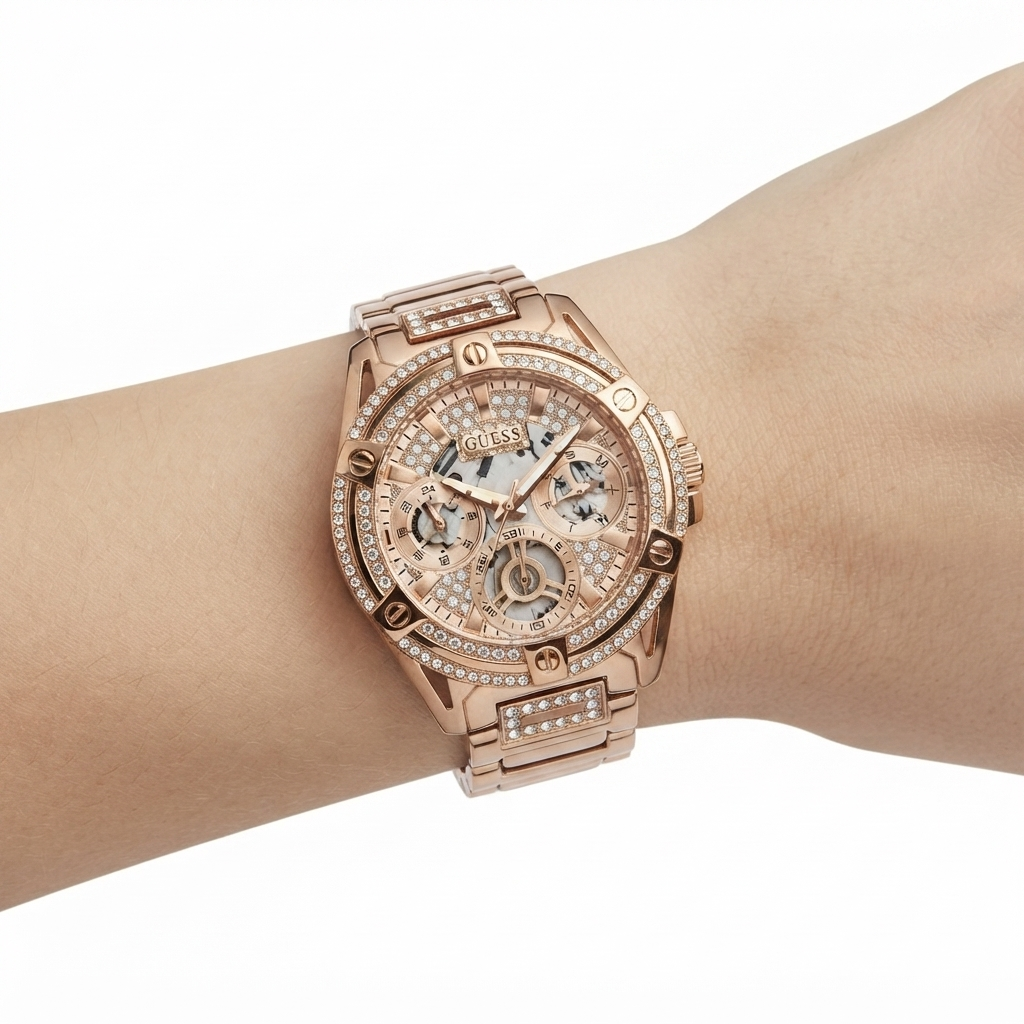 Guess Crystal Embellished Rose Gold Tone Multi-Function Watch ✨⌚