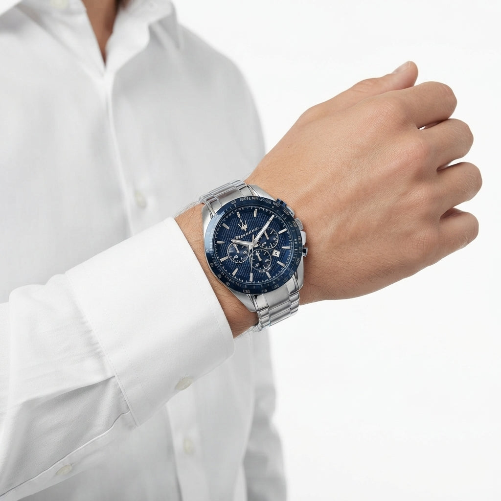Maserati Blue Dial Chronograph Watch with Stainless Steel Band