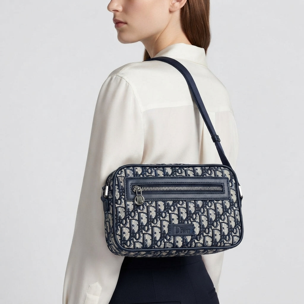 Dior Oblique Jacquard Crossbody Bag in Blue and White