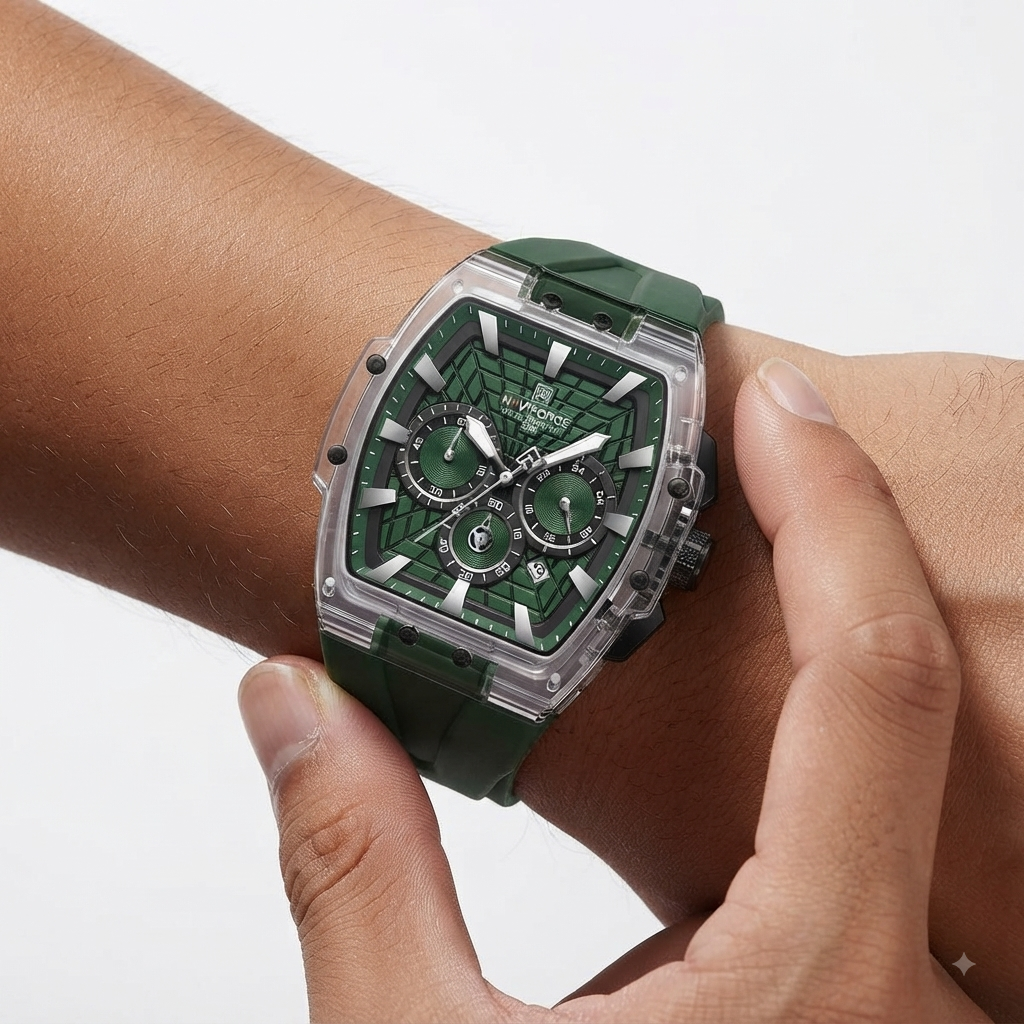 NAVIFORCE Tonneau Transparent Chronograph Watch