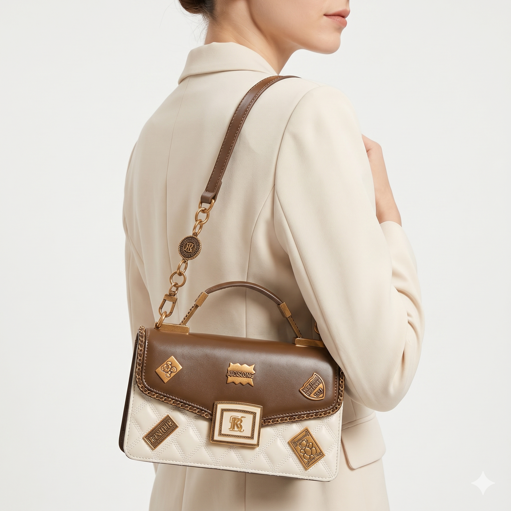 BANIVANT Cream & Brown Handbag 👜🤎 Chic Designer Style