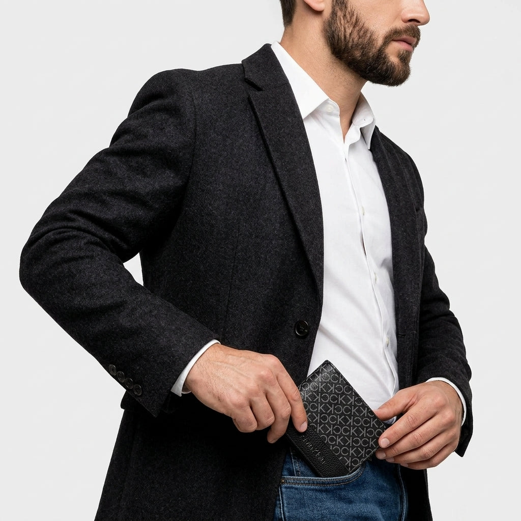 Calvin Klein Monogram Genuine Leather Billfold Wallet