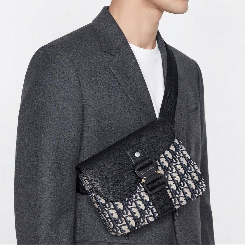 Christian Dior Oblique Messenger Bag with Signature Buckle