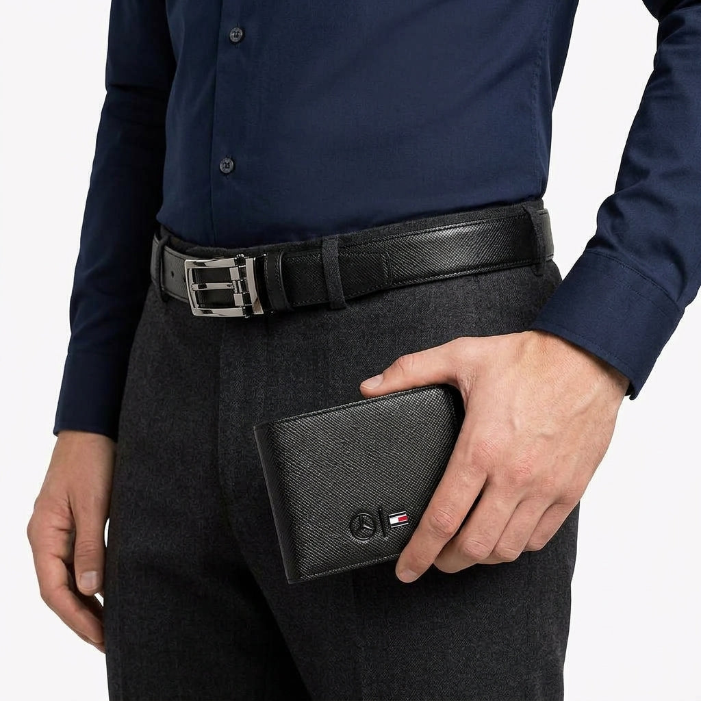 Tommy Hilfiger Signature Black Wallet and Double Faced Belt Gift Set